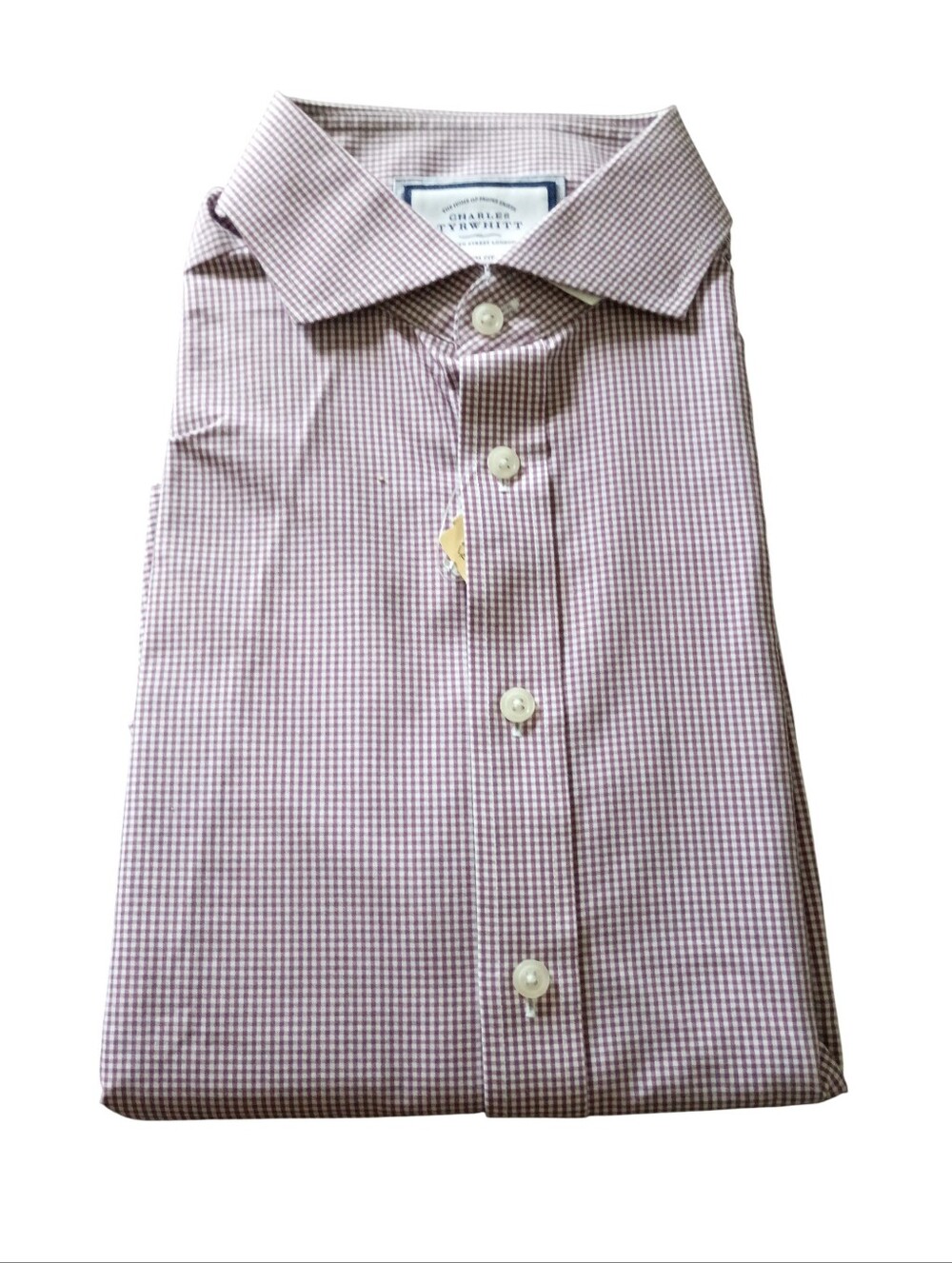 Charles Tyrwhitt Mens 15.5 x 33 Slim Fit Non-Iron Dress Shirt Burgundy Gingham